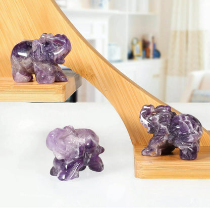 Natural amethyst gemstone carved elephant crystal figurine