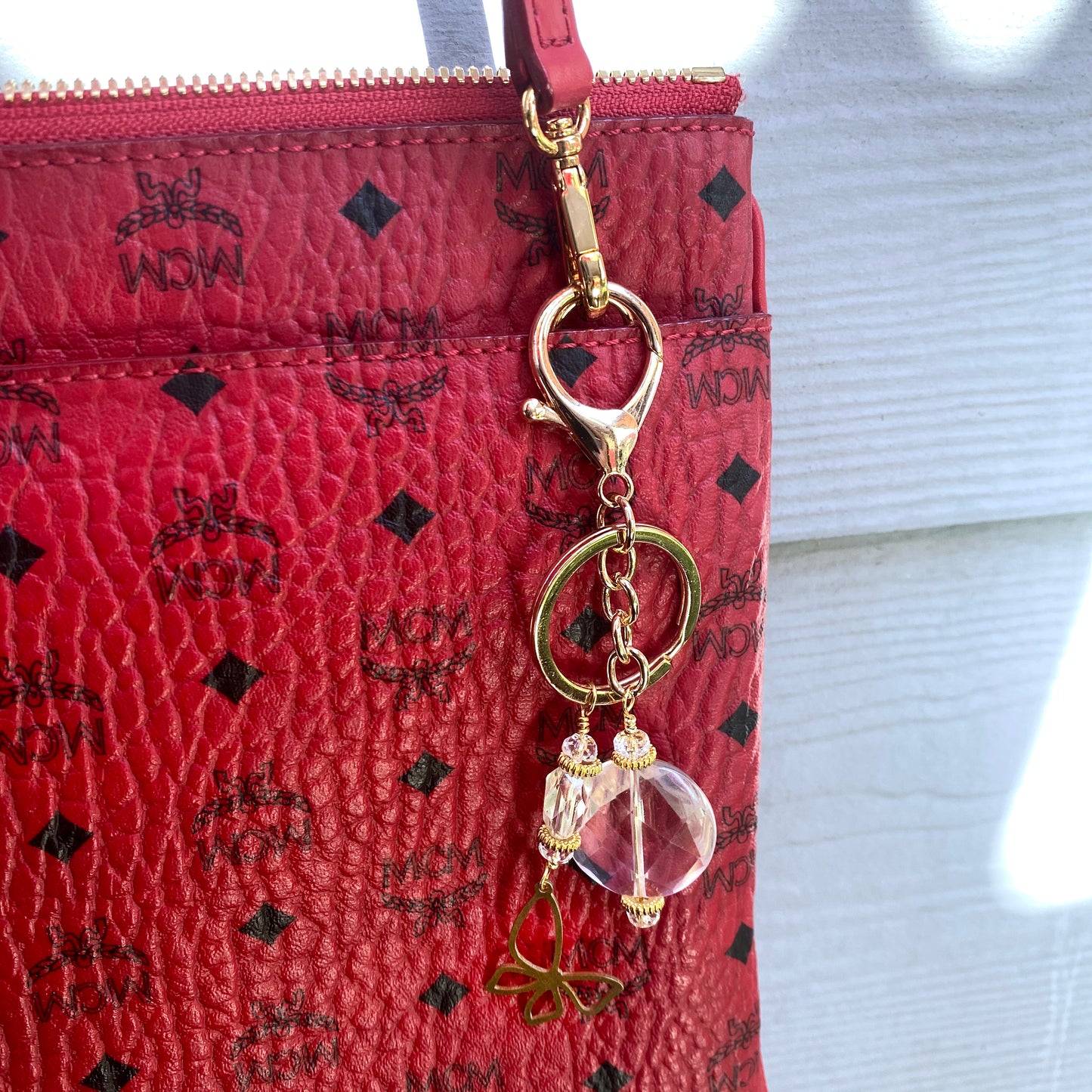 Quartz gemstone with brass Butterfly Zipper Charm