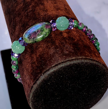 Ruby Zoisite, Green Aventurine, and Amethyst gemstone Stretch Bracelet