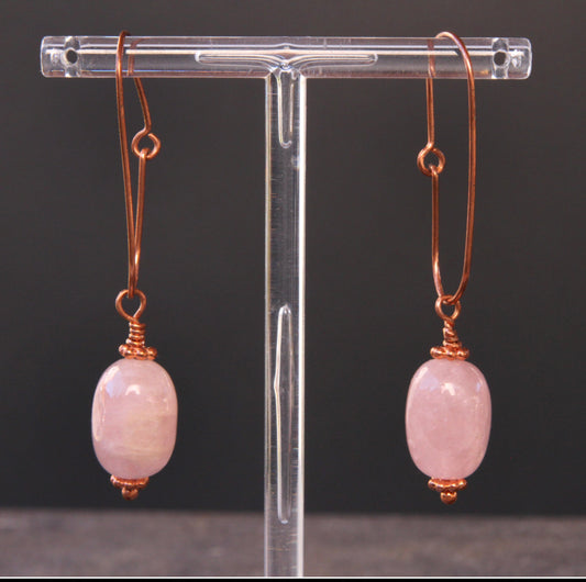 Natural Morganite gemstone Earrings Hand Wrapped with Genuine Copper