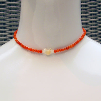 Mother of Pearl Moon Choker with Carnelian gemstone and 14 kt Gold Filled components