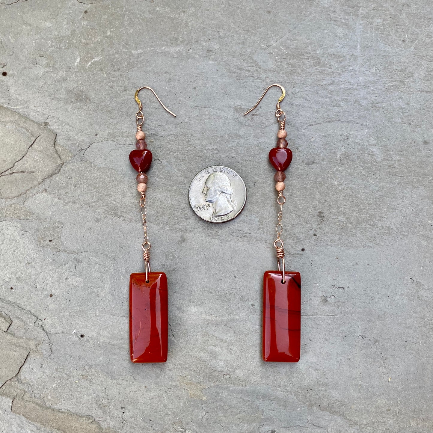 Red Jasper, Strawberry Lepidolite, and 14 kt Rose Gold Filled drop earrings