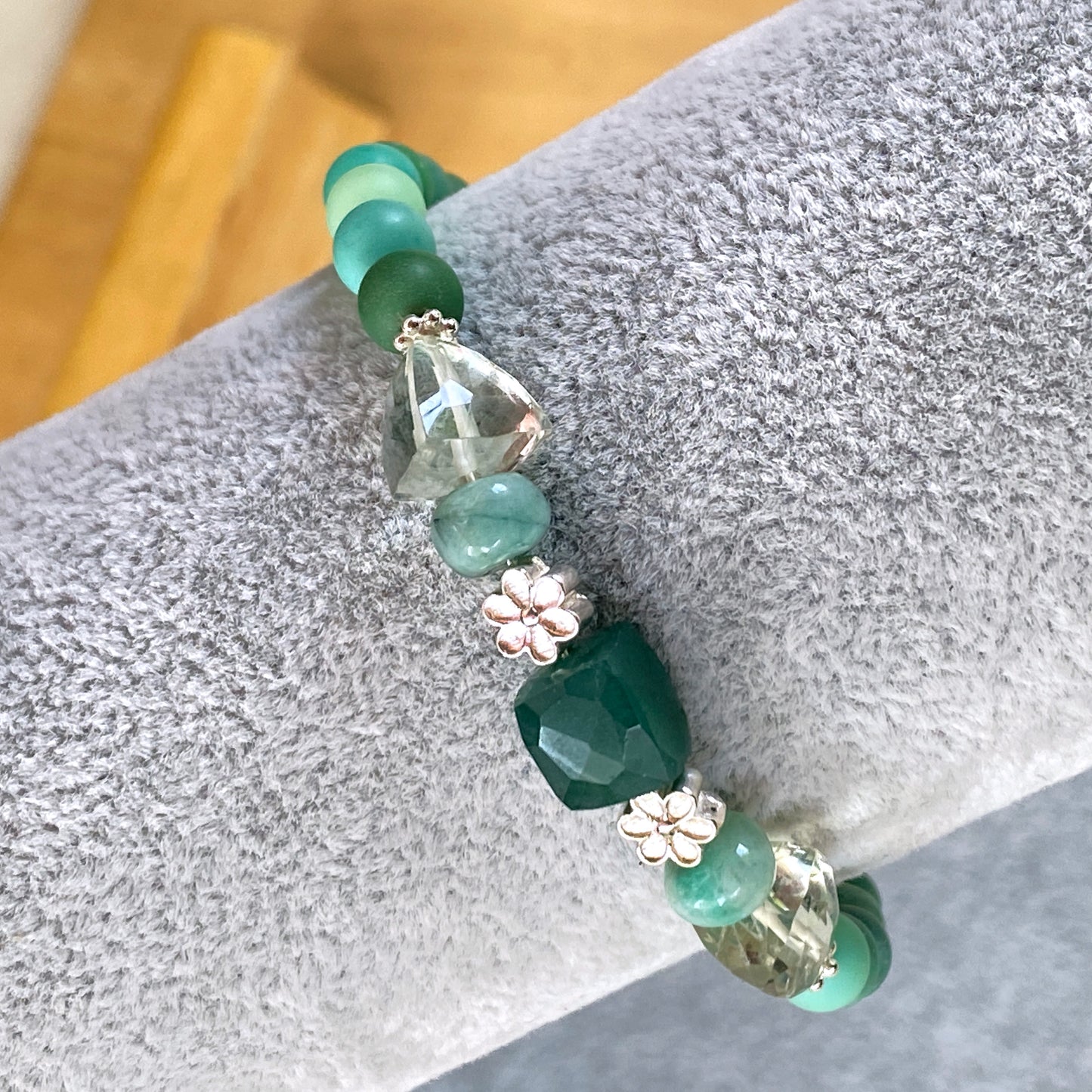 Emerald, Green Opal, Green Amethyst gemstone silver clasp bracelet