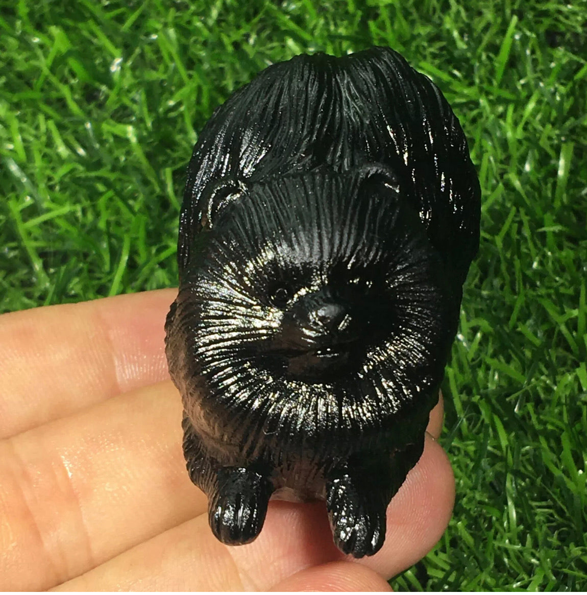 Chow dog Carved Natural Black Obsidian gemstone