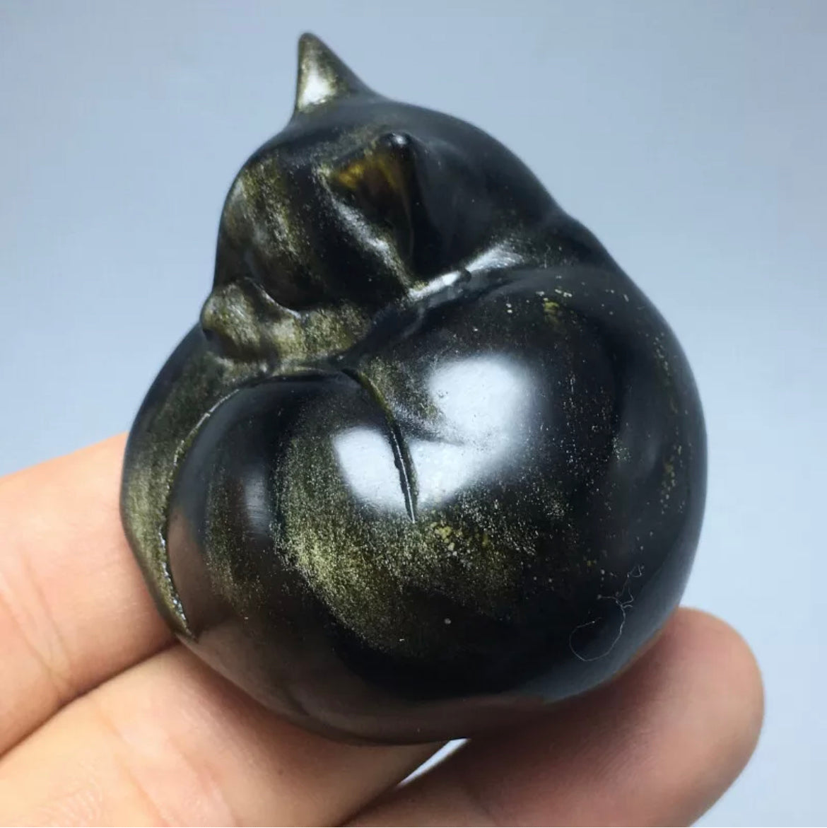 Natural Gold Obsidian Carved Crystal Kitty Figurine