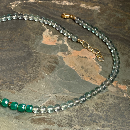 Green Howlite Peace Pendant, Green Onyx, Black Opals and Fluorite Gemstones