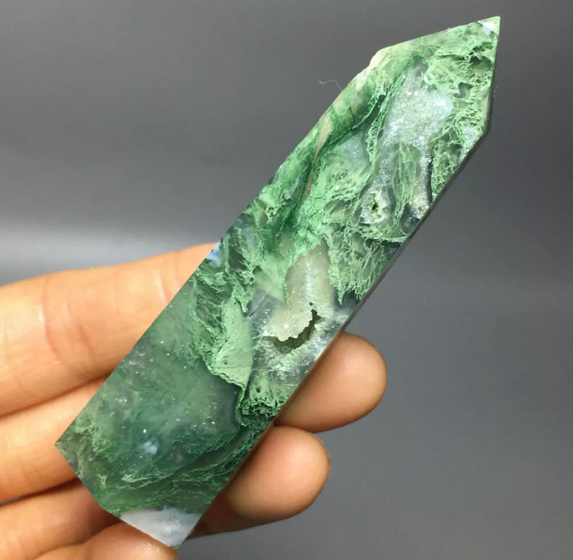 NATURAL moss agate gemstone  tower Wand