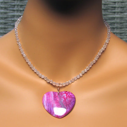 Hand Wrapped Pink Dragon’s Vein Agate Gemstone on Rose Quartz with 14 Kt Rose Gf Clasp