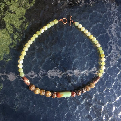 Tibetan Agate and And Peruvian Opal gemstone Necklace