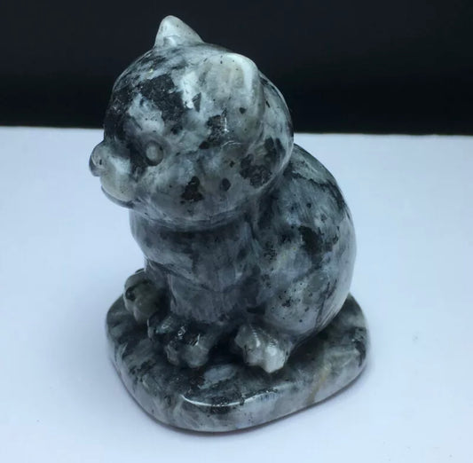 Natural Larvikite gemstone Crystal Kitty Cat Figurine