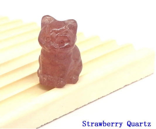 Strawberry Quartz gemstone Cat Figurine