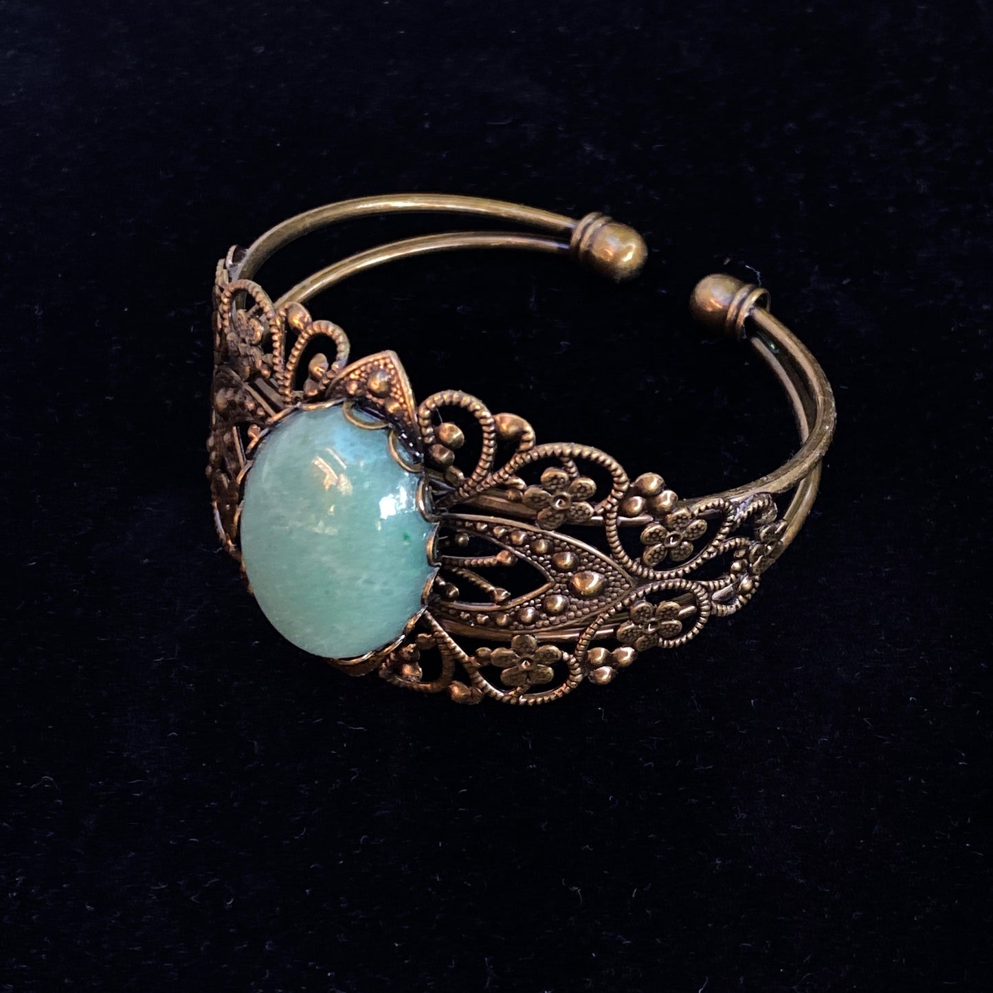 Green Aventurine gemstone antique brass Cuff Bracelet