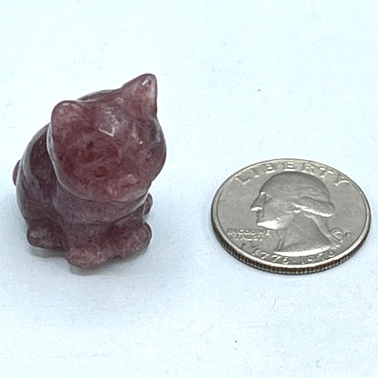 Strawberry Quartz gemstone Cat Figurine