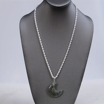Labradorite Moon on Sterling Silver Rope Chain