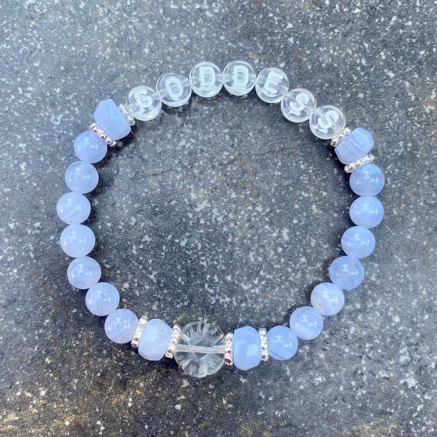 Blue Lace Agate “Goddess” and Clear Quartz W/ Sterling Silver