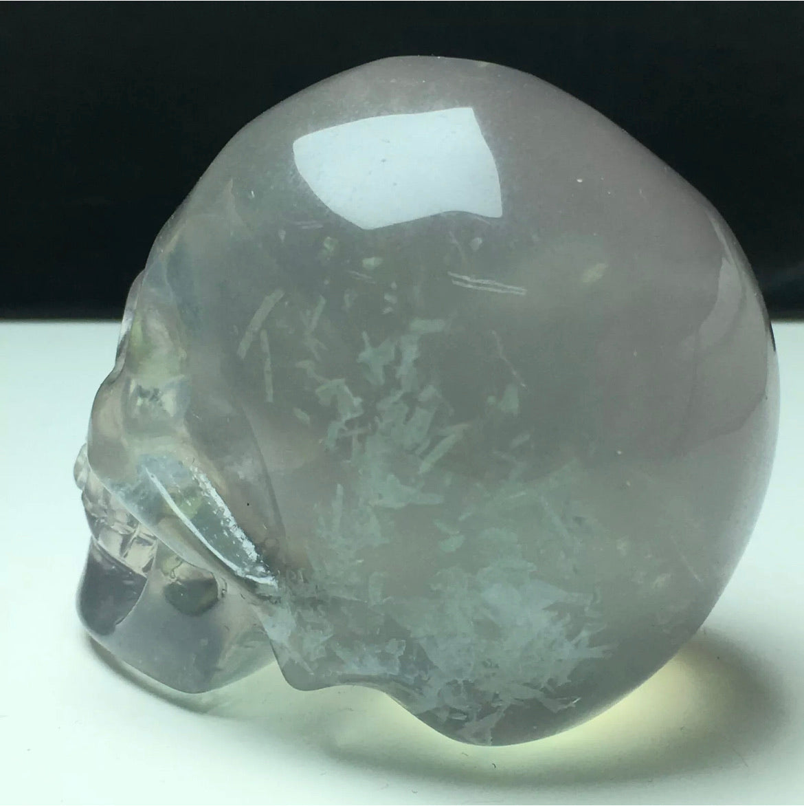 Exquisite fluorite gemstone carved Skull