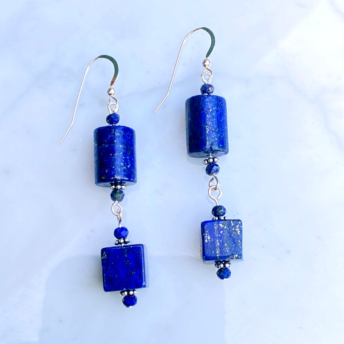 Lapis Lazuli Gemstone and sterling silver drop earrings