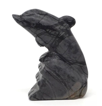 Natural Picasso Jasper gemstone Carved Crystal Dolphin