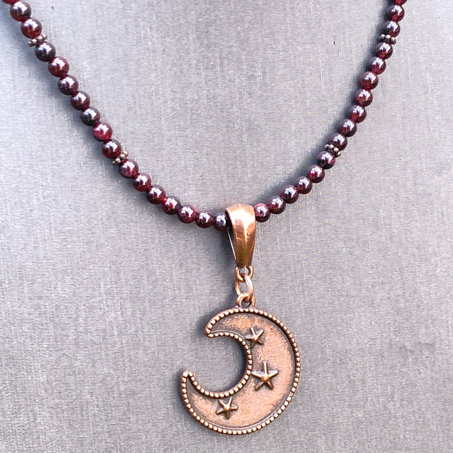 Garnet and Copper Moon Beaded Necklace