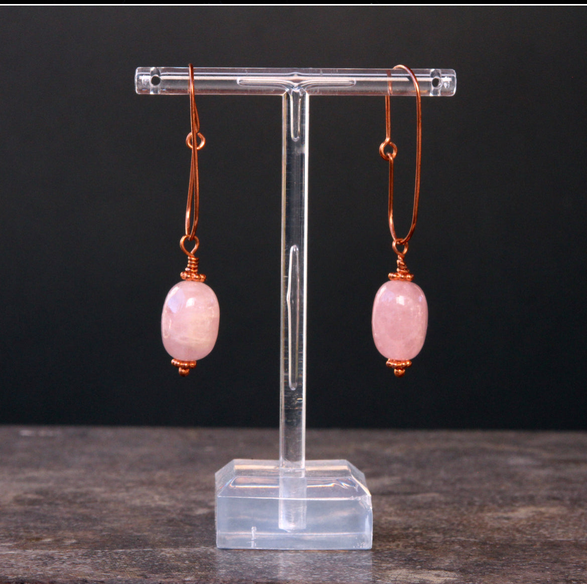Natural Morganite gemstone Earrings Hand Wrapped with Genuine Copper