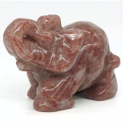 Natural Strawberry Quartz gemstone carved Elephant
