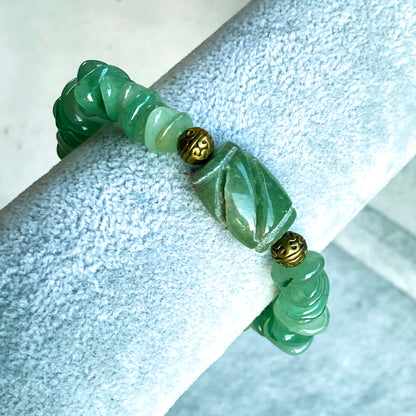 Green Aventurine gemstone with brass accents Bracelet