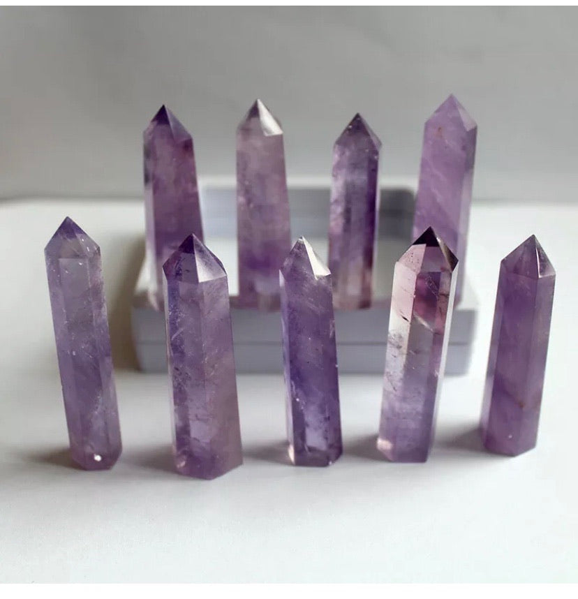 Natural Purple Amethyst gemstone Quartz Crystal Point Wand