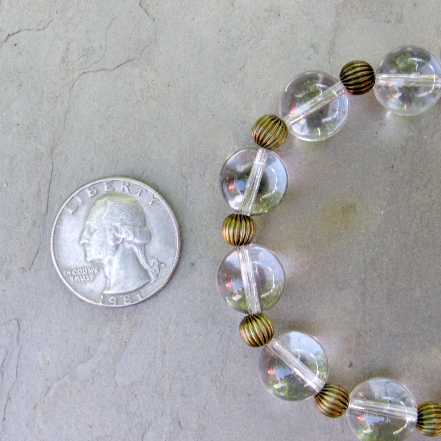 Clear Quartz and Brass Bracelet