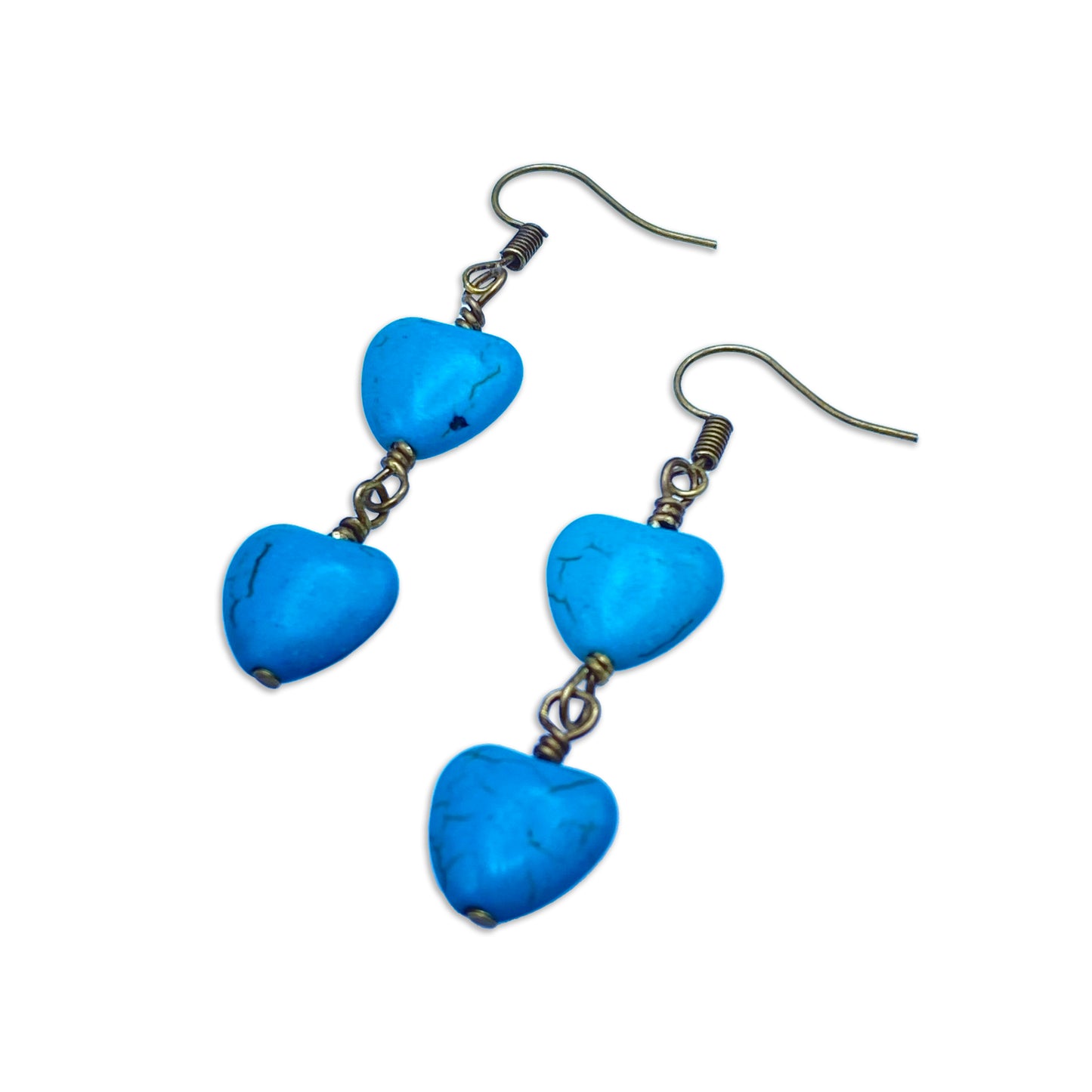 Turquoise Howlite Dangle Heart Earrings