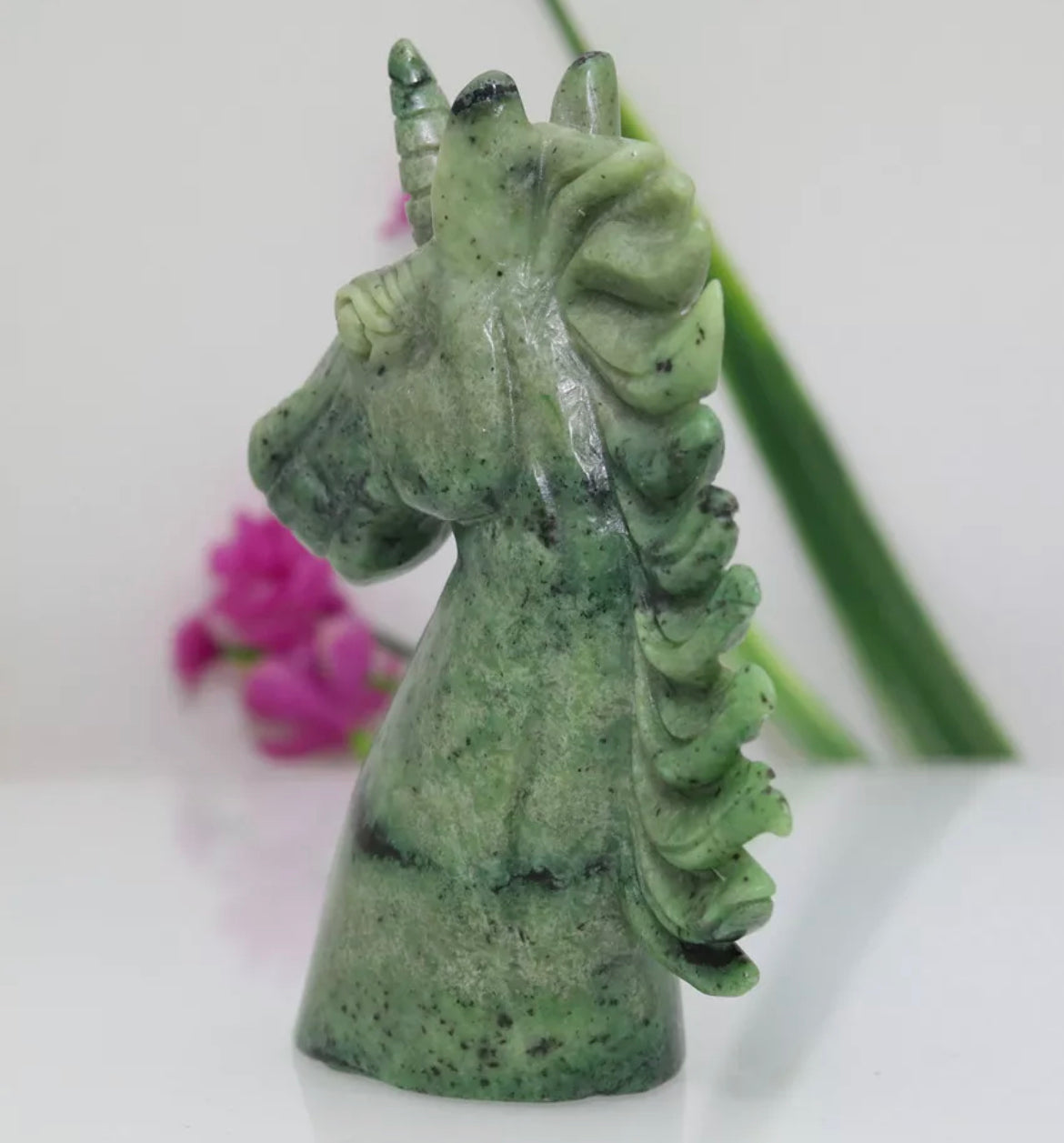 Natural Spinach Jade Carved Unicorn Crystal Figurine