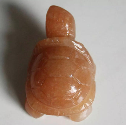 Hand carved orange aventurine gemstone turtle