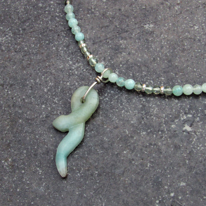 Amazonite Gemstone Snake Hand Wrapped on Amazonite and Apatite beaded Necklace