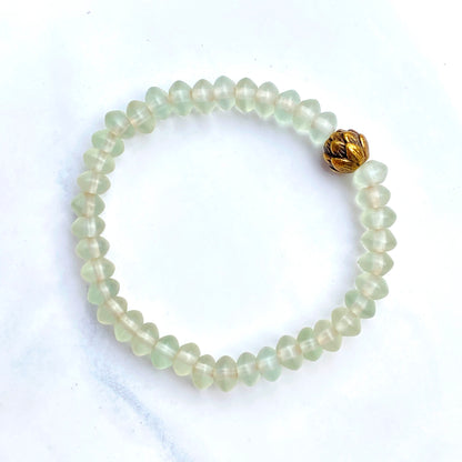 Matte Quartz gemstone and Brass Lotus stretch Bracelet