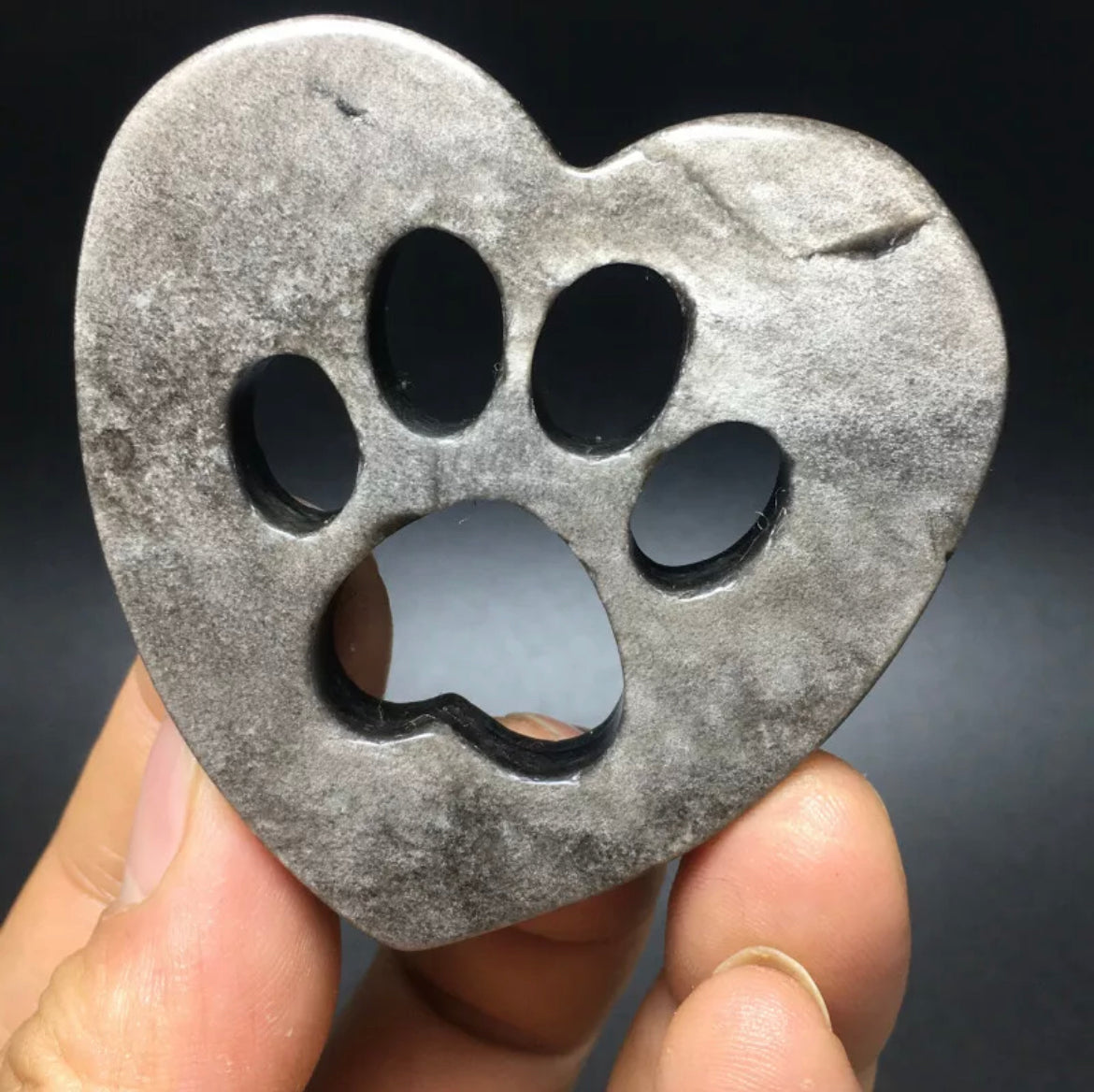Silver Obsidian Heart with carved out paw