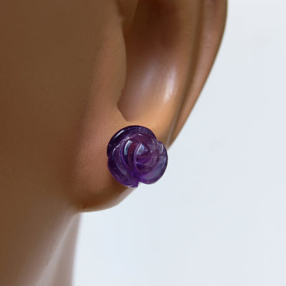 Amethyst gemstone Rose Earrings on Sterling Silver Posts