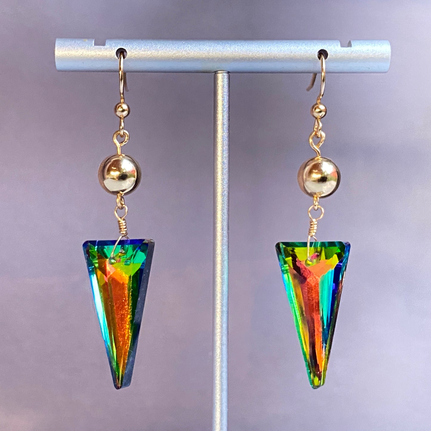 Rainbow Titanium Crystal and 14 kt GF drop earrings