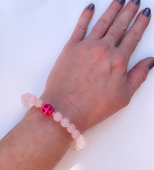 Pink Agates, Howlite Skull bracelet