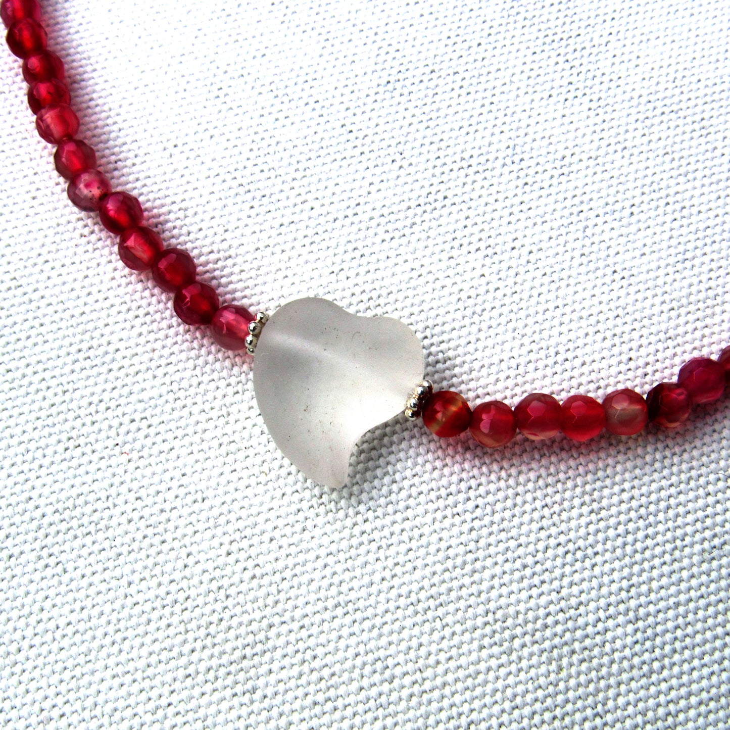 Quartz Heart and Red Agate gemstone Choker Necklace