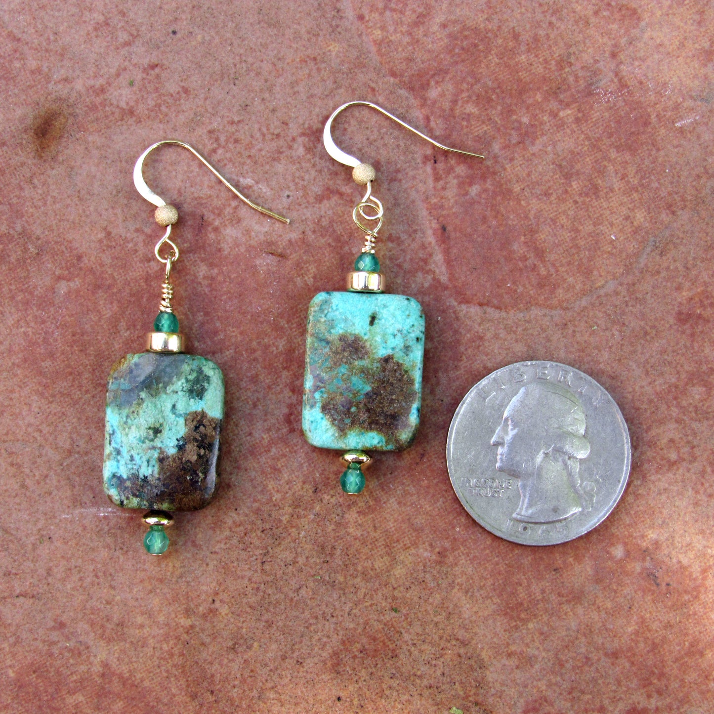 African Turquoise, Aventurine, and 14 kt gf Drop Earrings