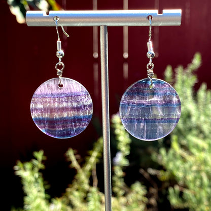 Rainbow Fluorite Gemstone & Sterling Silver Drop Earrings