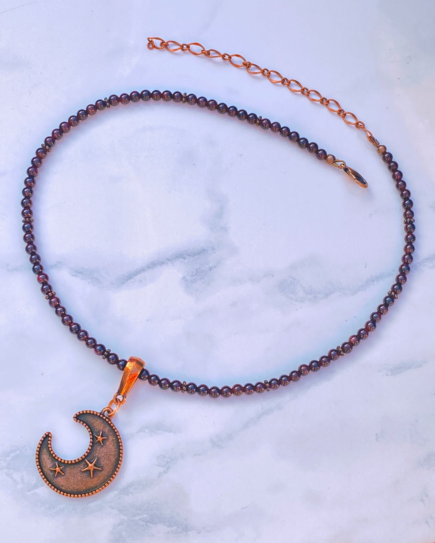 Garnet and Copper Moon Beaded Necklace