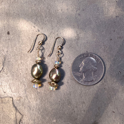 Freshwater Pearls, Australian Opal Gemstones, 14 Kt Gf Earrings