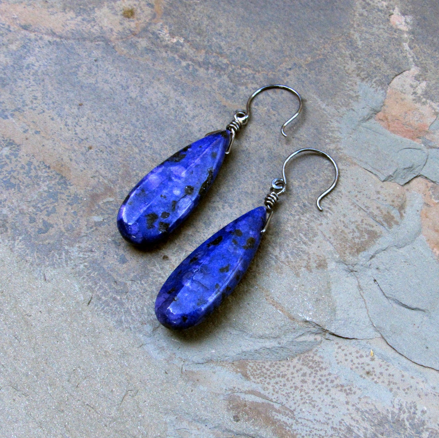 Lapis Lazuli Gemstone w/ Oxidized Sterling Silver Drop Earrings