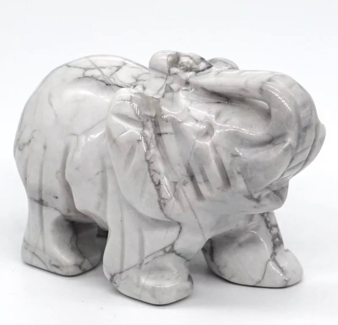Natural White Howlite gemstone Elephant Figurine