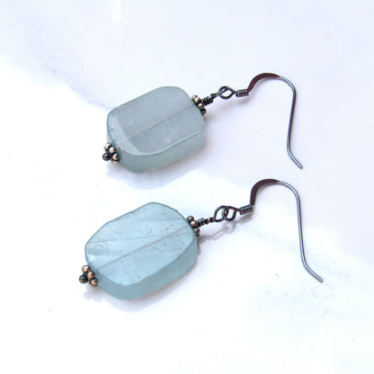 Aquamarine gemstone and Oxidized Sterling Silver Drop Earrings