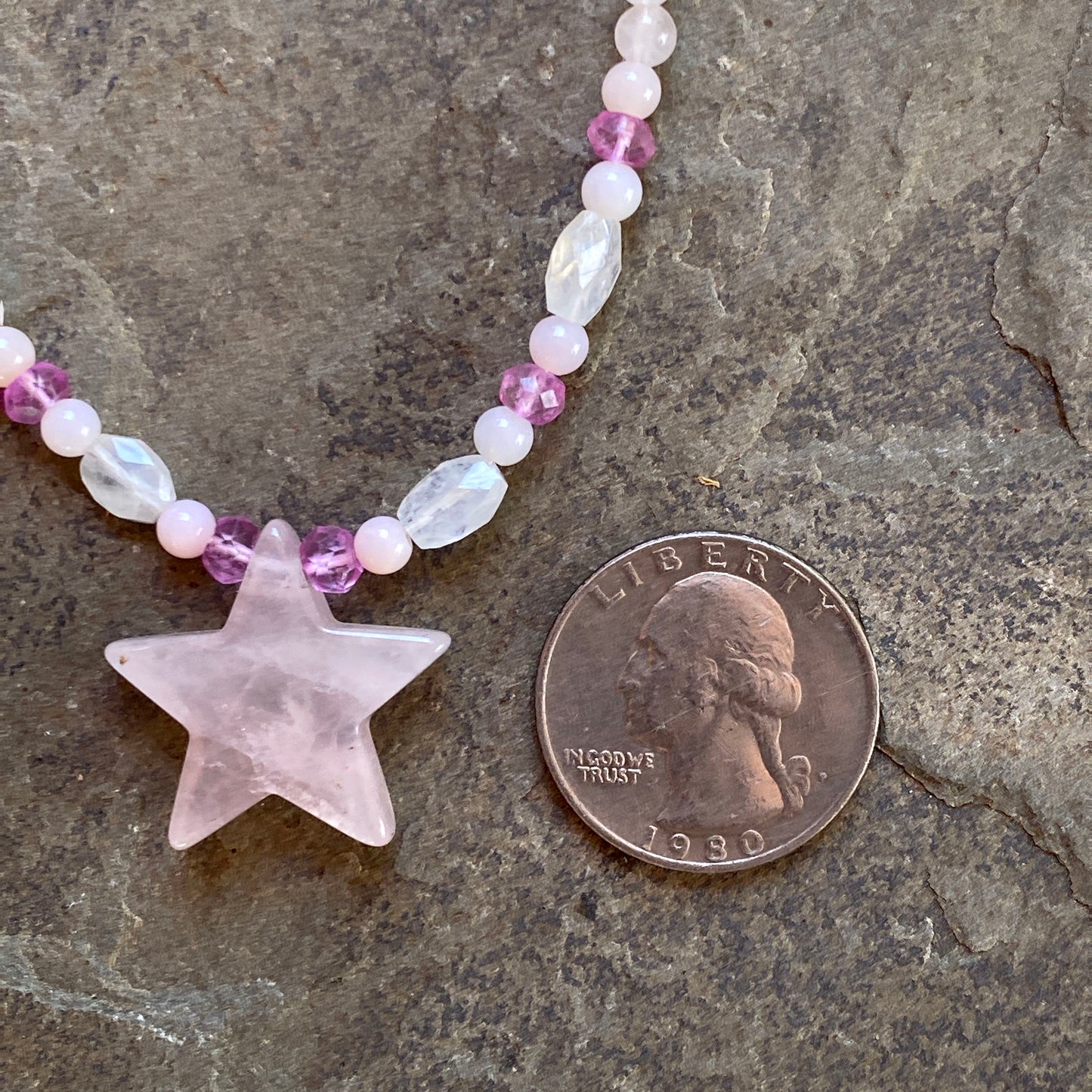 Rose quartz Star with pink stones and sterling silver