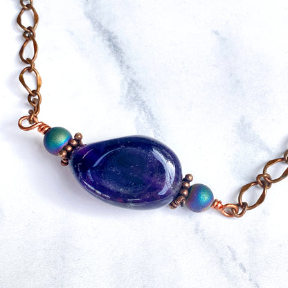 Amethyst gemstone and Druzy Agate Necklace