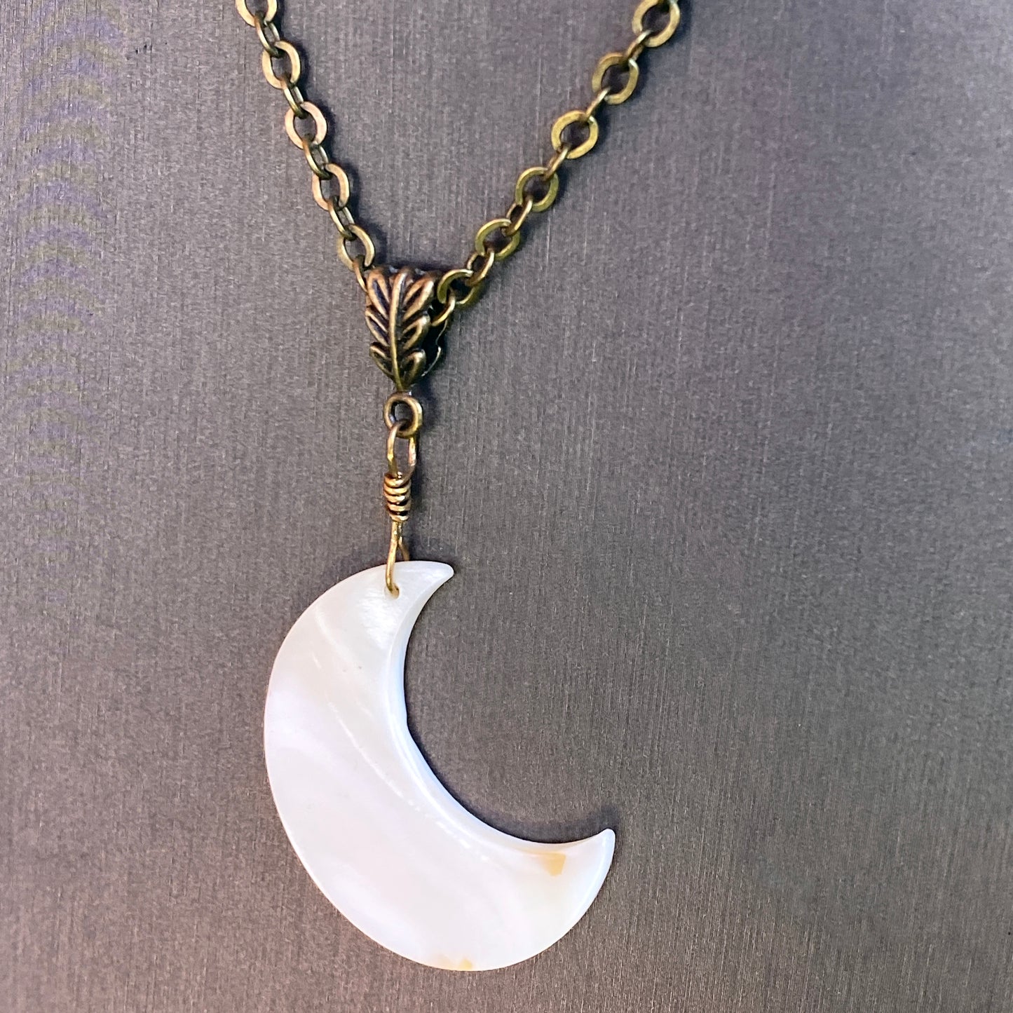 Mother of Pearl moon on brass chain