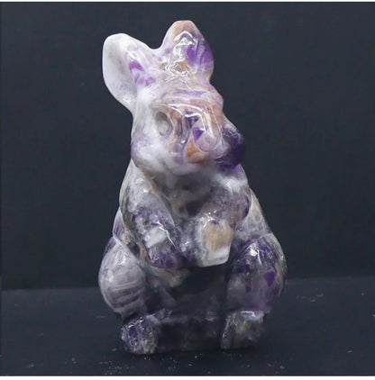 Natural amethyst gemstone bunny rabbit crystal figurine