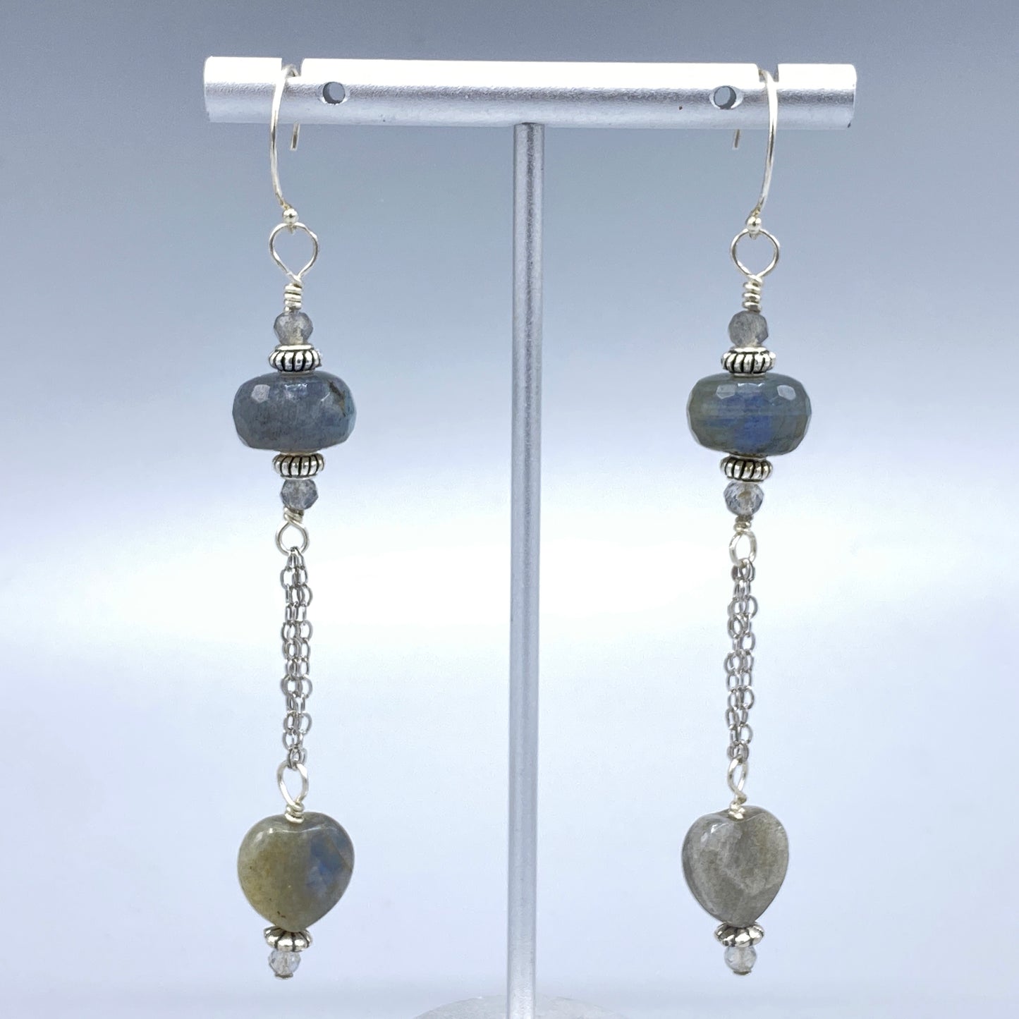 Labradorite, White Topaz Gemstone, and Sterling Silver Earrings